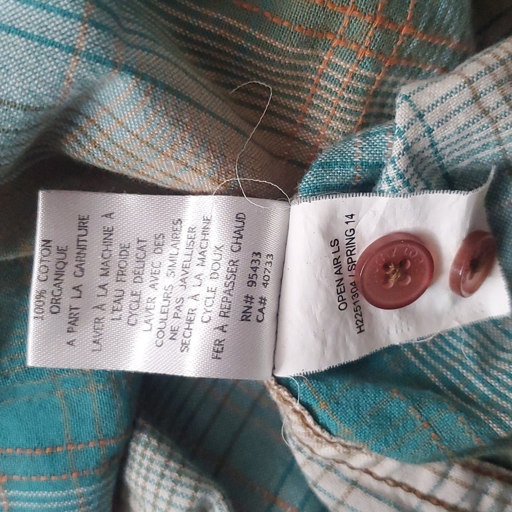 Horny Toad Open Air LS Plaid Long Sleeve Button Up Organic Cotton Shirt M - Picture 9 of 10